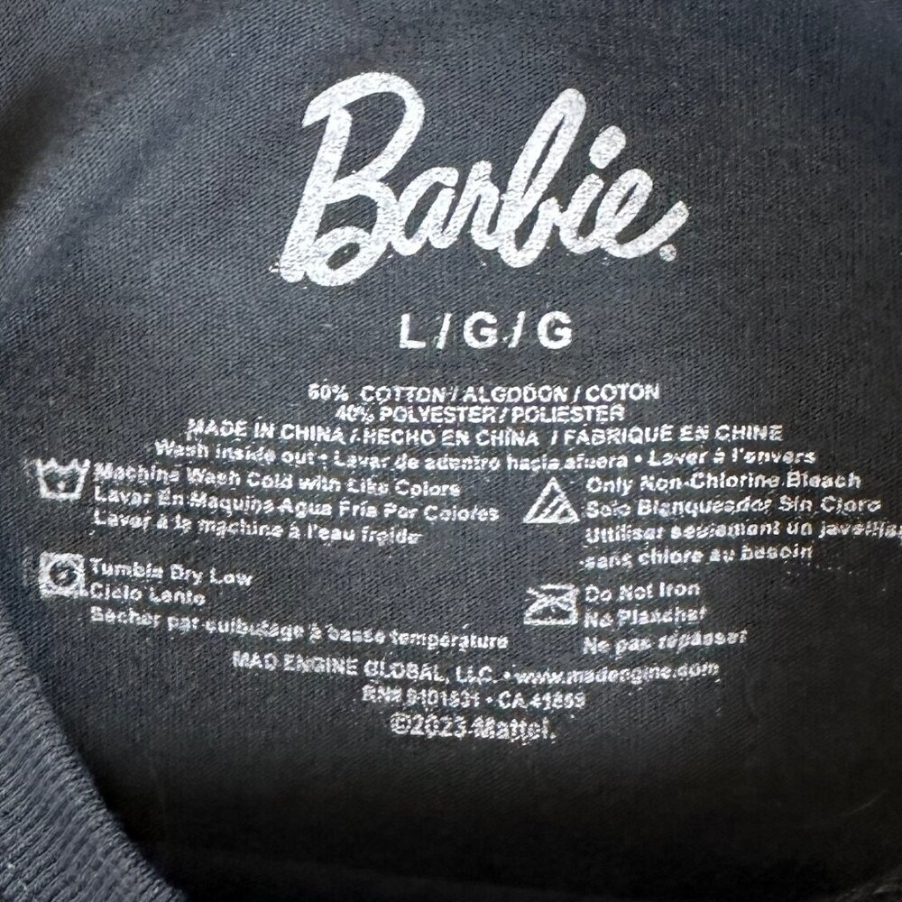 Barbie Retro Rainbow Logo Graphic Tee Womens Large Black Shirt - Picture 4 of 5